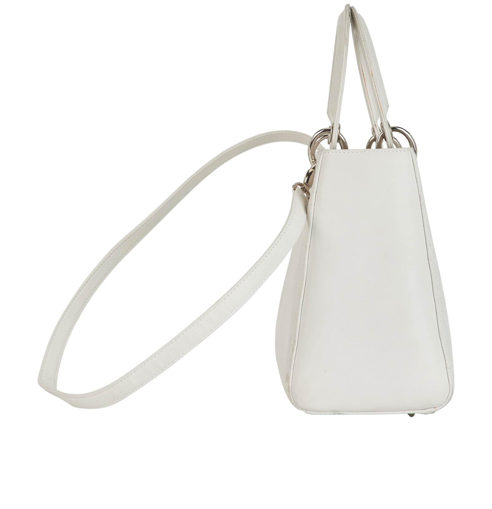Medium Lady Dior Bag, &pound;1,400, Handbags, White, Leather, Side view